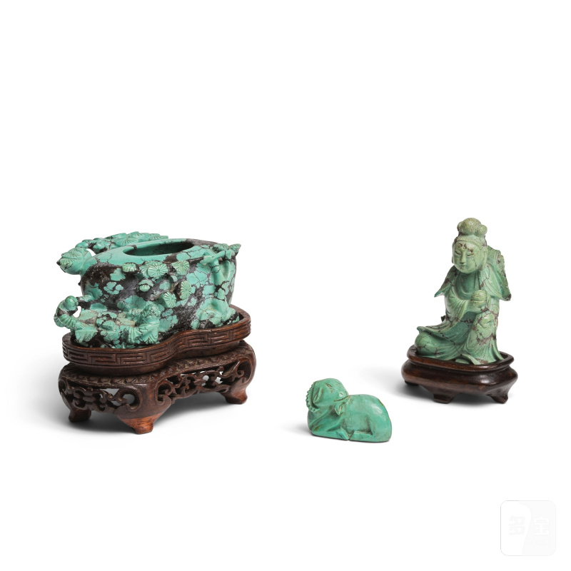 清晚期 綠松石巧雕一組三件 | TROIS OBJETS EN TURQUOISE SCULPTÉE - 图3